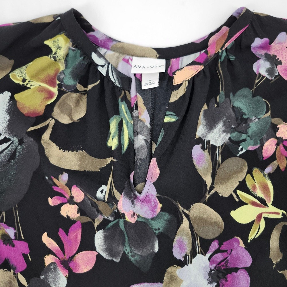 Ava & Viv Womens Watercolor Floral Top Size X (14W) Boho Chic Botanical Flowy